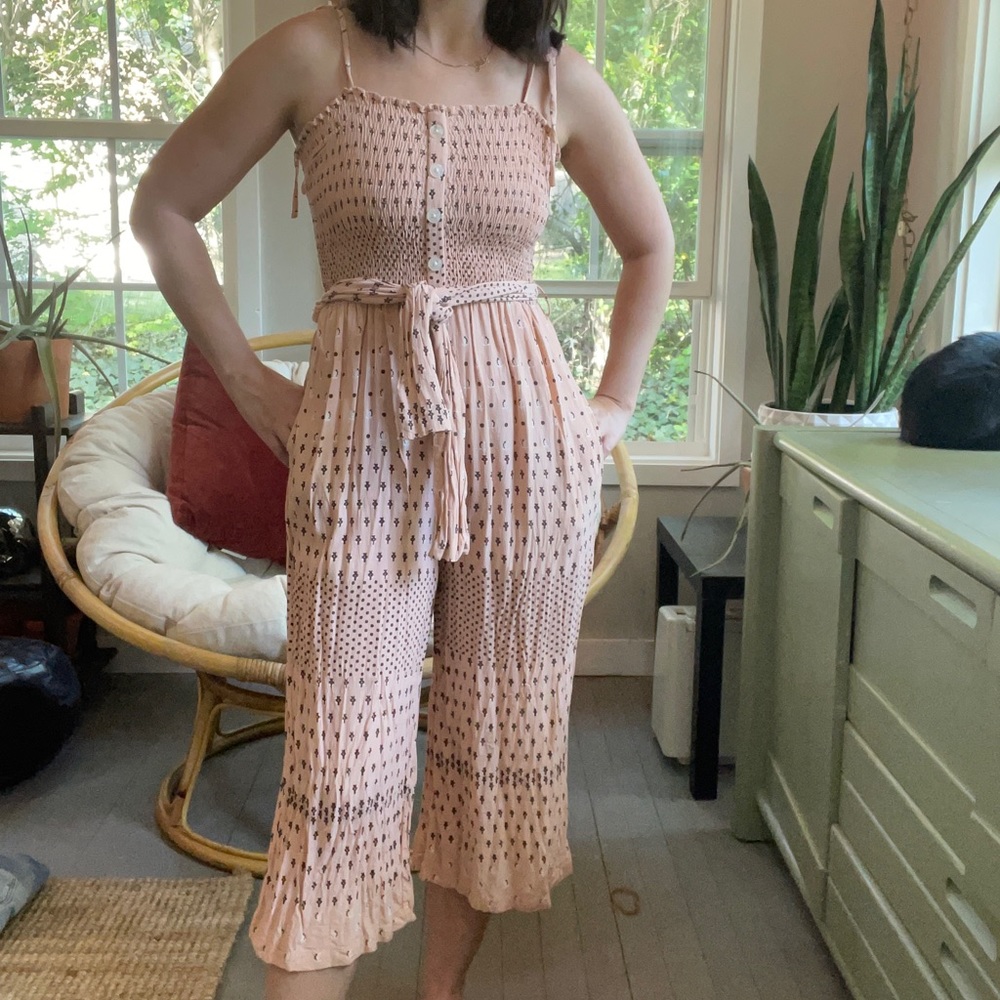 Faithfull the brand for anthropology pink jumpsuit